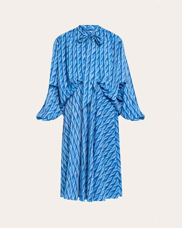 Cable Knit-Print Double-Sleeve Midi Shirtdress